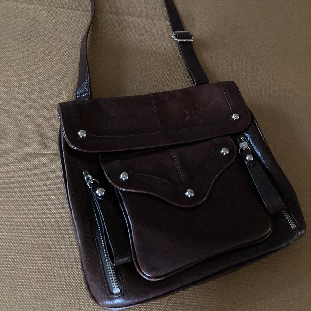 PERLINA brown leather crossbody